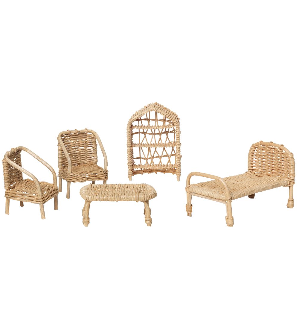 ferm Living Dolls House Furniture - 5-Pack - Rattan Dollhouse Fu