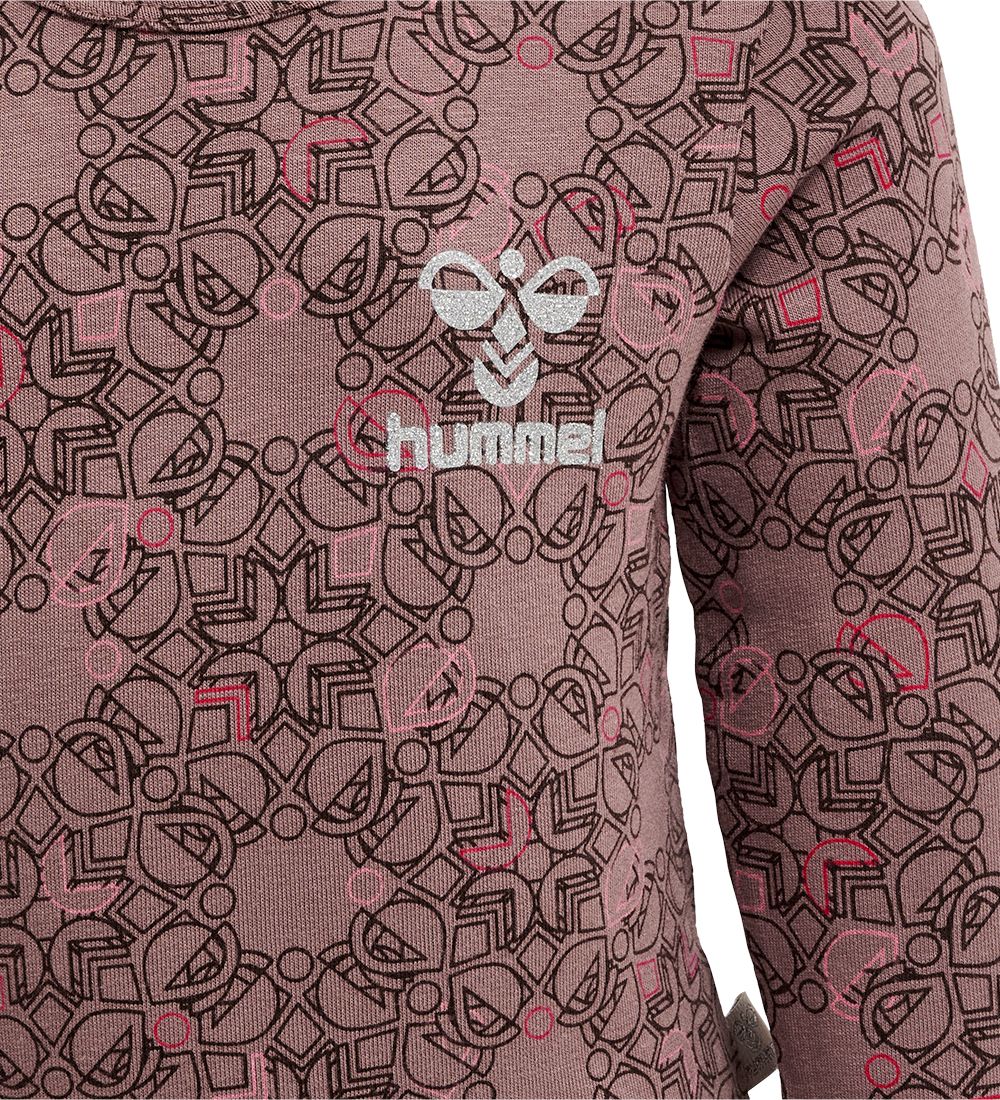 Hummel Bodysuit æ/s - hmlFia - Deep Taupe w. Silver Glitter