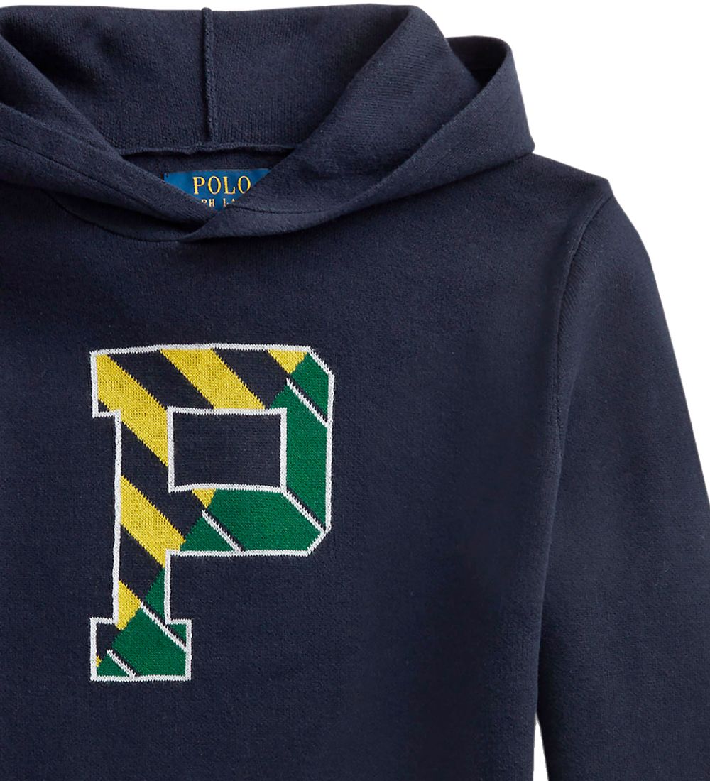 Polo Ralph Lauren Hoodie - Knitted - Letterman - Navy w. Yellow/