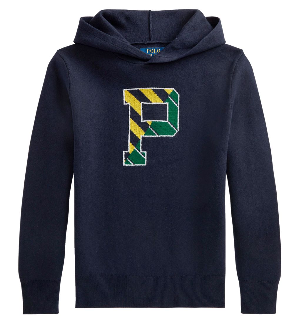 Polo Ralph Lauren Hoodie - Knitted - Letterman - Navy w. Yellow/