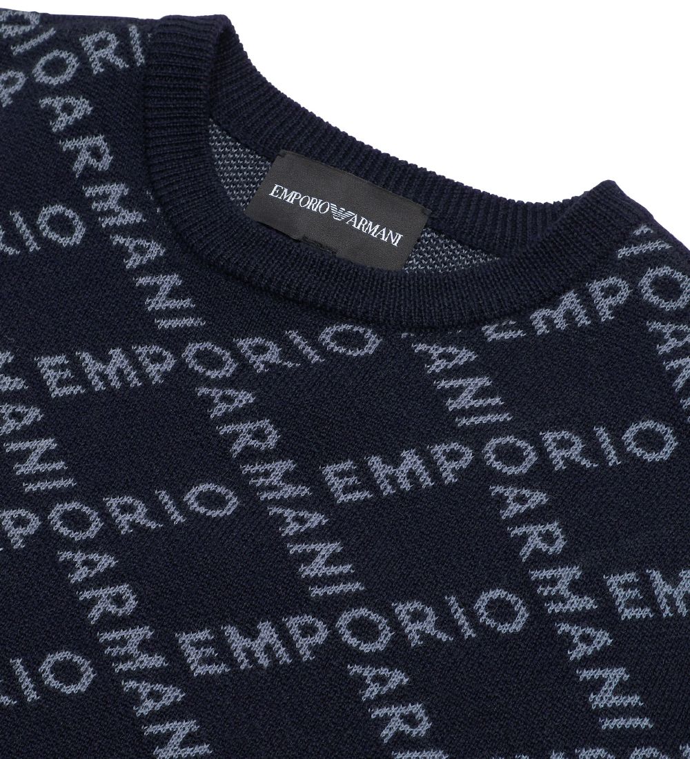 Emporio Armani Blússa - Akrýl/Ull - Dökkblátt M. Ljósblár