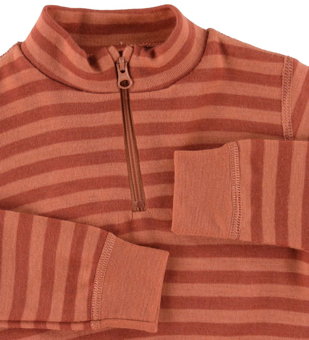 Joha Blouse w. Zipper - Wool - Orange/Red Striped