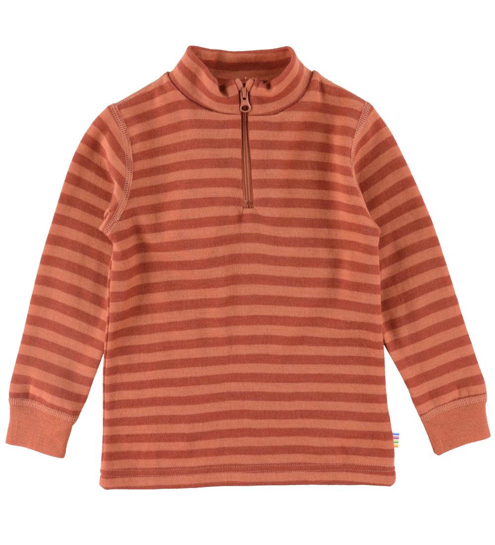 Joha Blouse w. Zipper - Wool - Orange/Red Striped