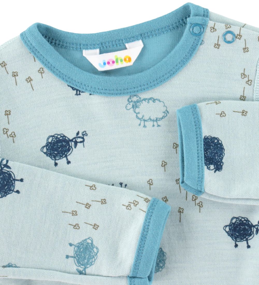 Joha Blouse - Wool/Cotton - Light Blue w. Sheep