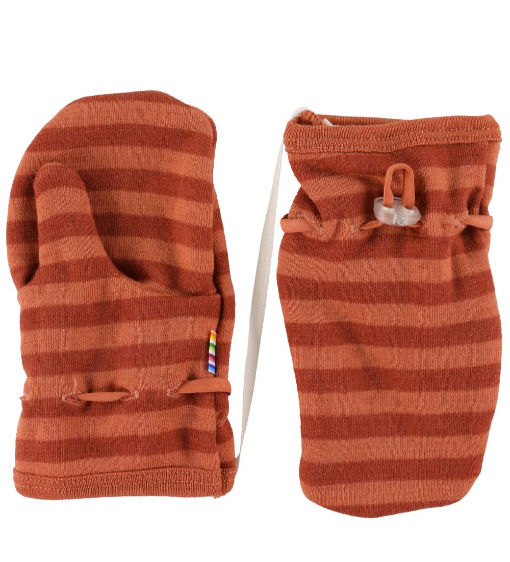 Joha Mittens - Wool - Orange/Red Striped