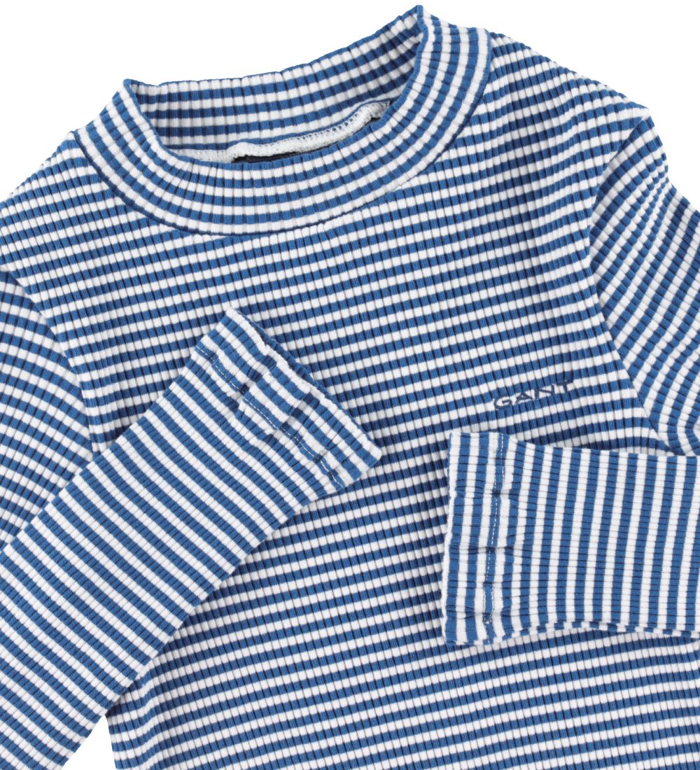 GANT Bluse - D2 Striped Rib Polo - Blau/Weiß