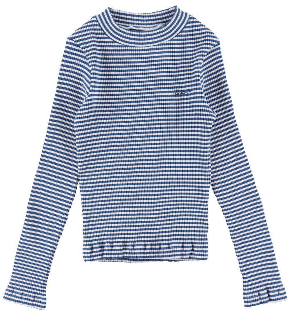 GANT Bluse - D2 Striped Rib Polo - Blau/Weiß