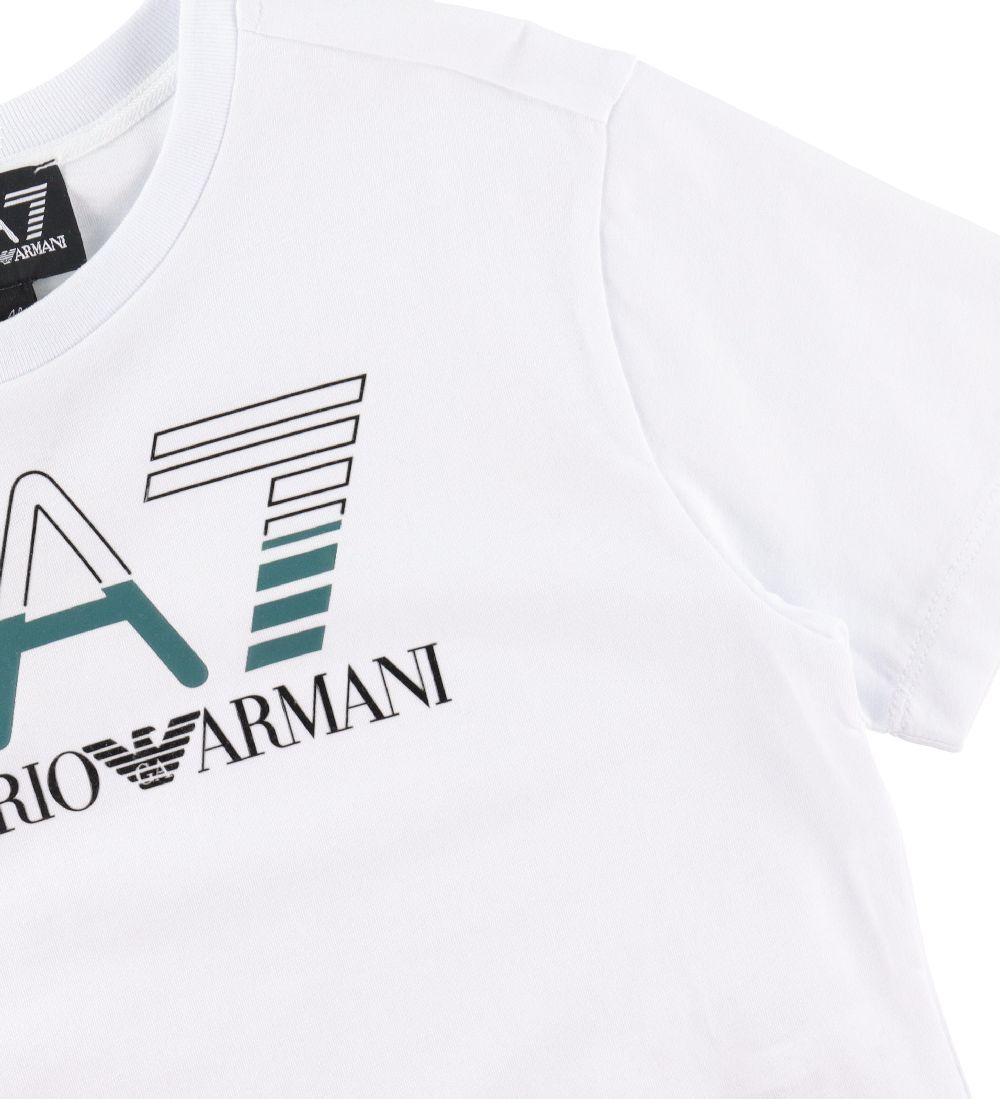 EA7 T-shirt - White w. Dark Green