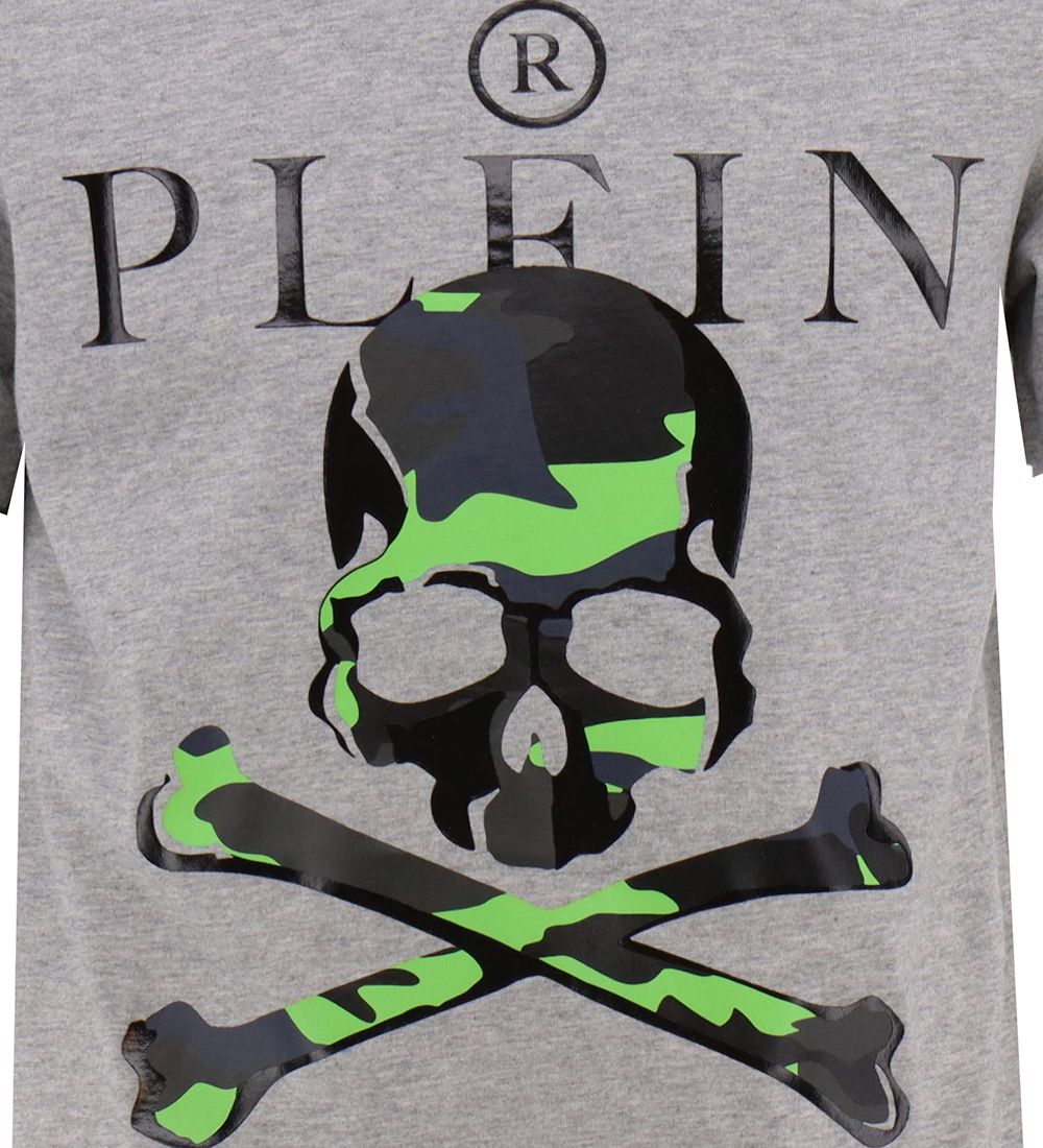 Philipp Plein T-Shirt - Grijs Gevlekt m. Skelethoofd