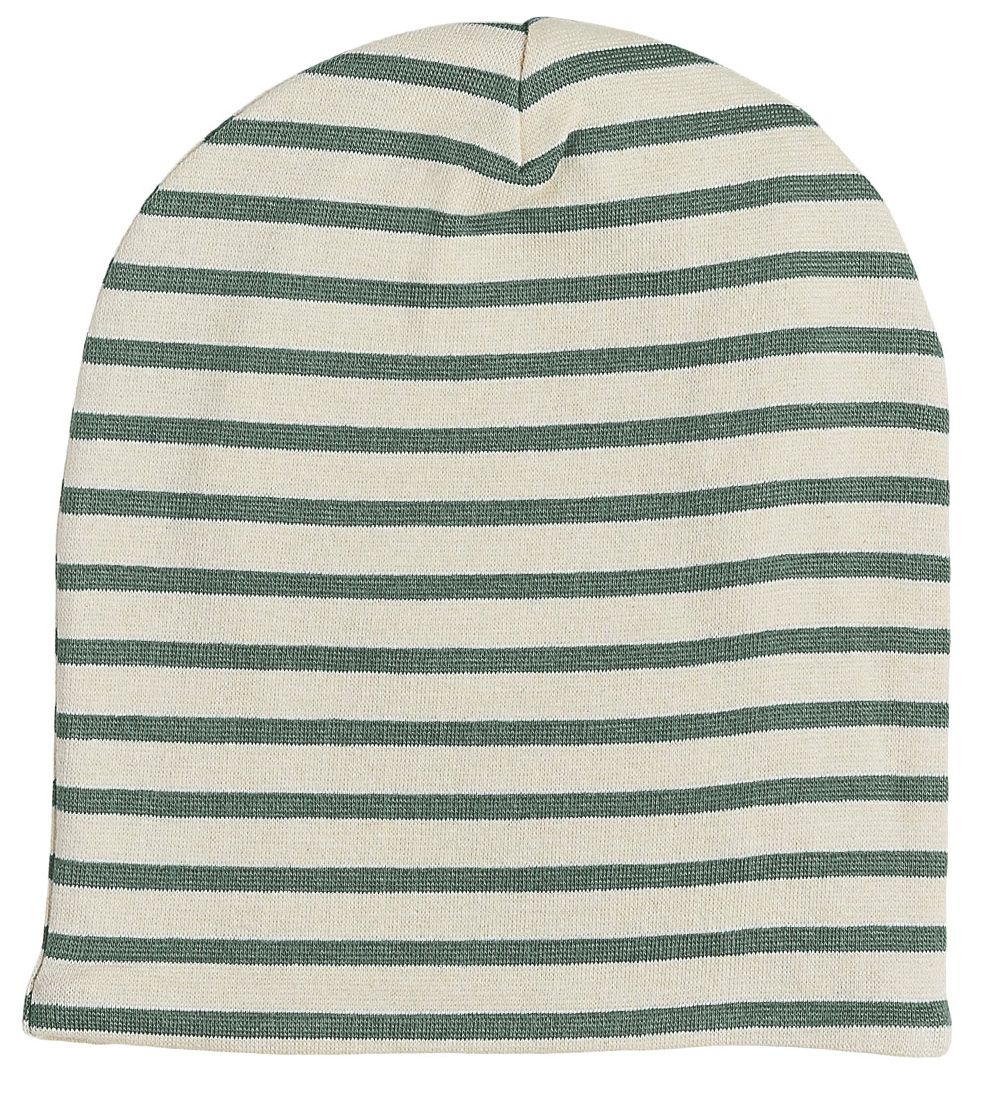 Racing Kids Beanie - 2-layer - Striped - Dusty Green/Eggshell