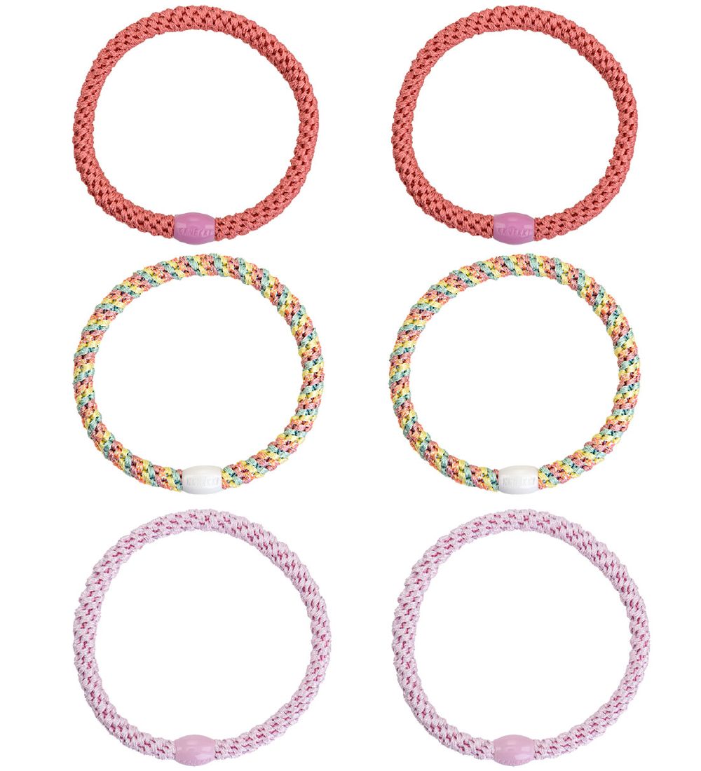 Kknekki Elastic Hair Bands - 6-Pack - Slim - Pastel Glitter/Ligh