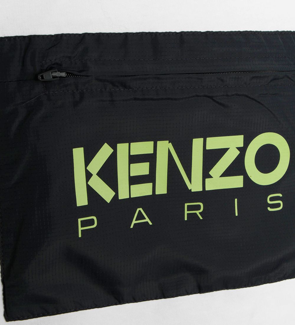 Kenzo T-shirt m. Huva - Vit m. Blå/Marinblå