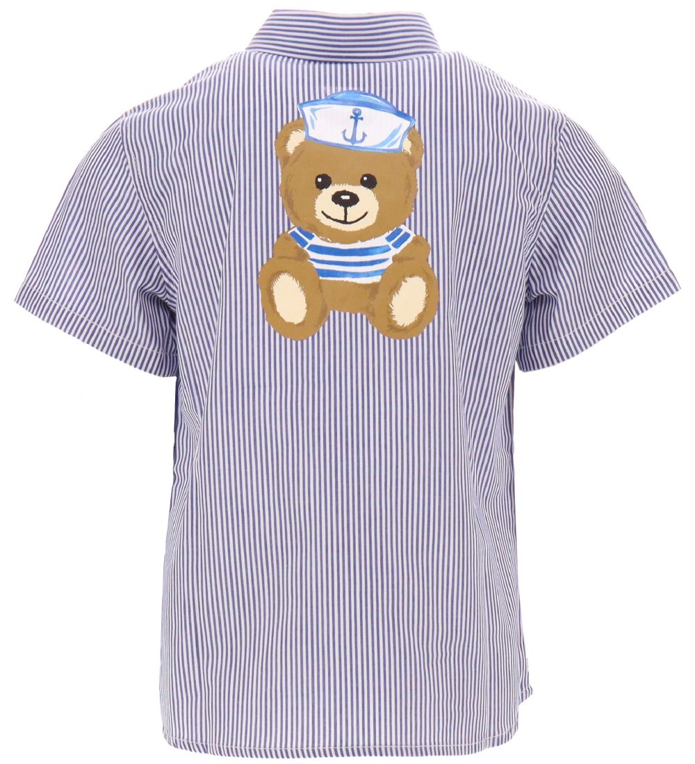 Moschino Shirt s/s - Blue/White Striped w. Logo