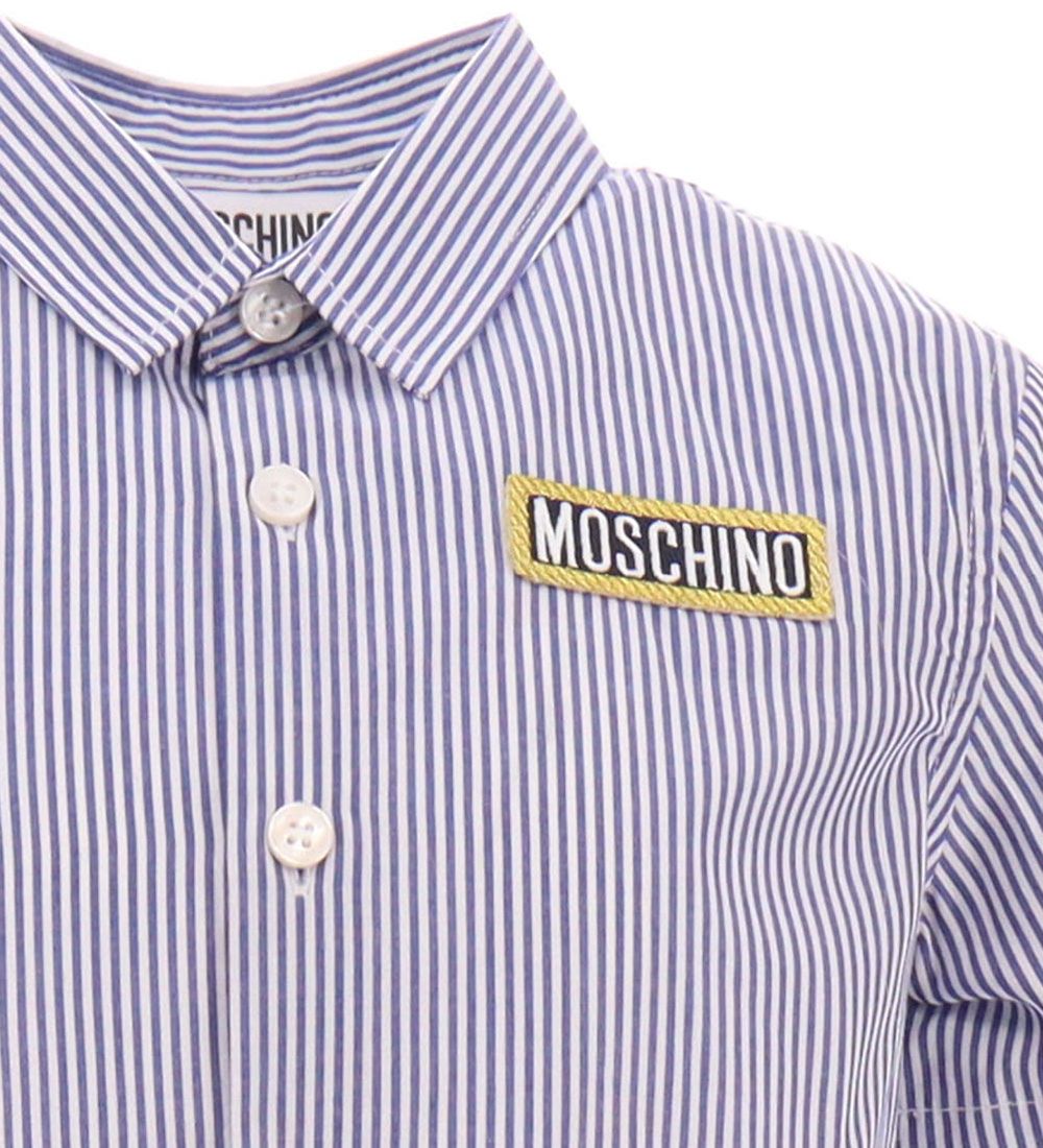 Moschino Shirt s/s - Blue/White Striped w. Logo