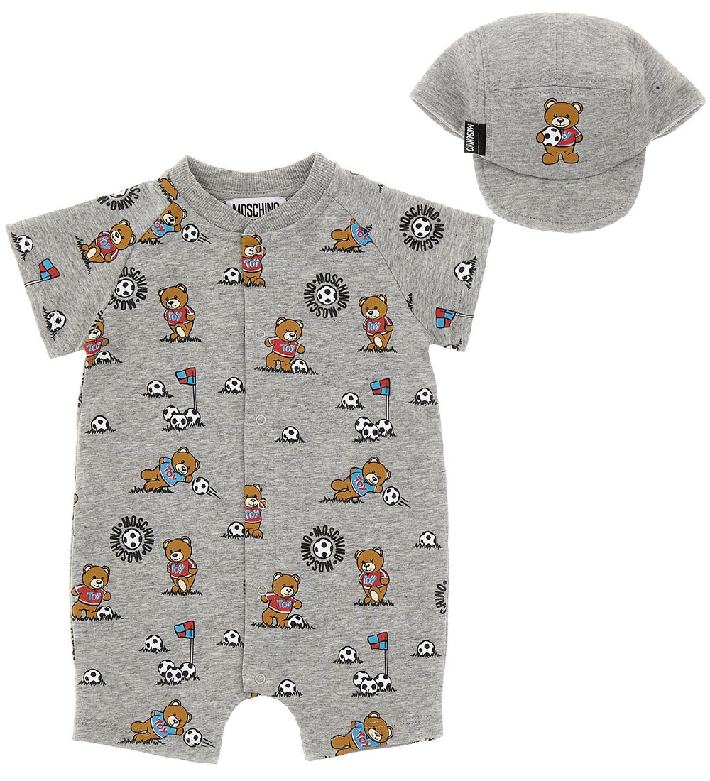 Moschino Summer Romper/Cap - Grey Melange w. Print