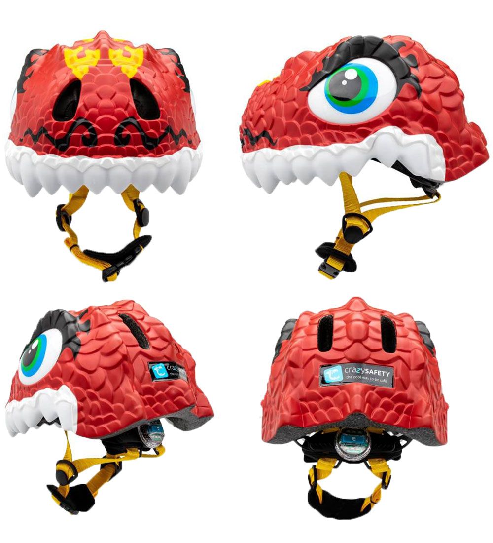 Crazy Safety Bicycle Helmet w. Light - Dragon - Red