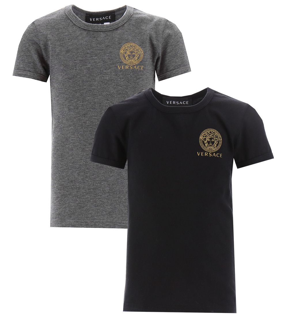 Versace T-shirt - 2-Pack - Topeka - Grey Melange/Black w. Gold