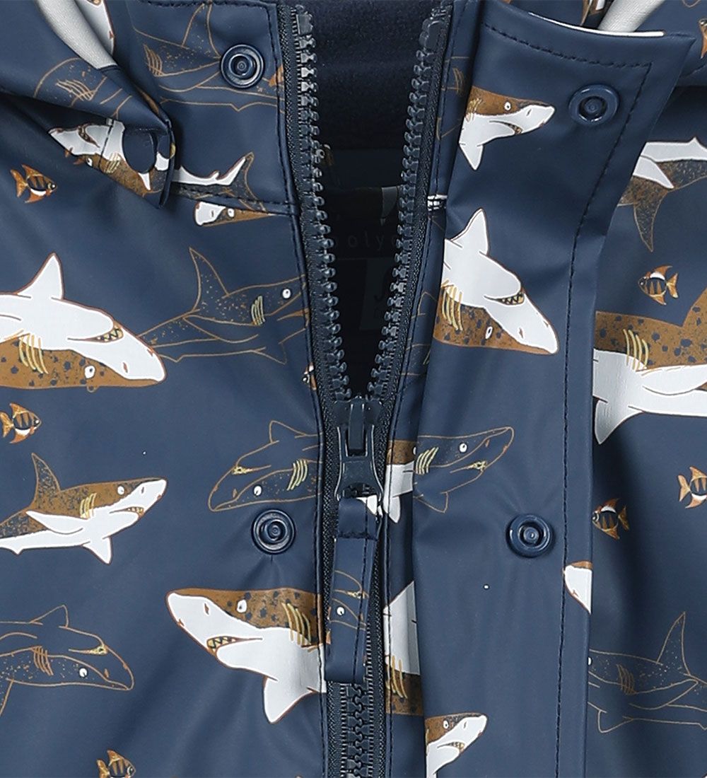 CeLaVi Rainwear w. Suspenders - PU - Buckthorn Brown w. Sharks