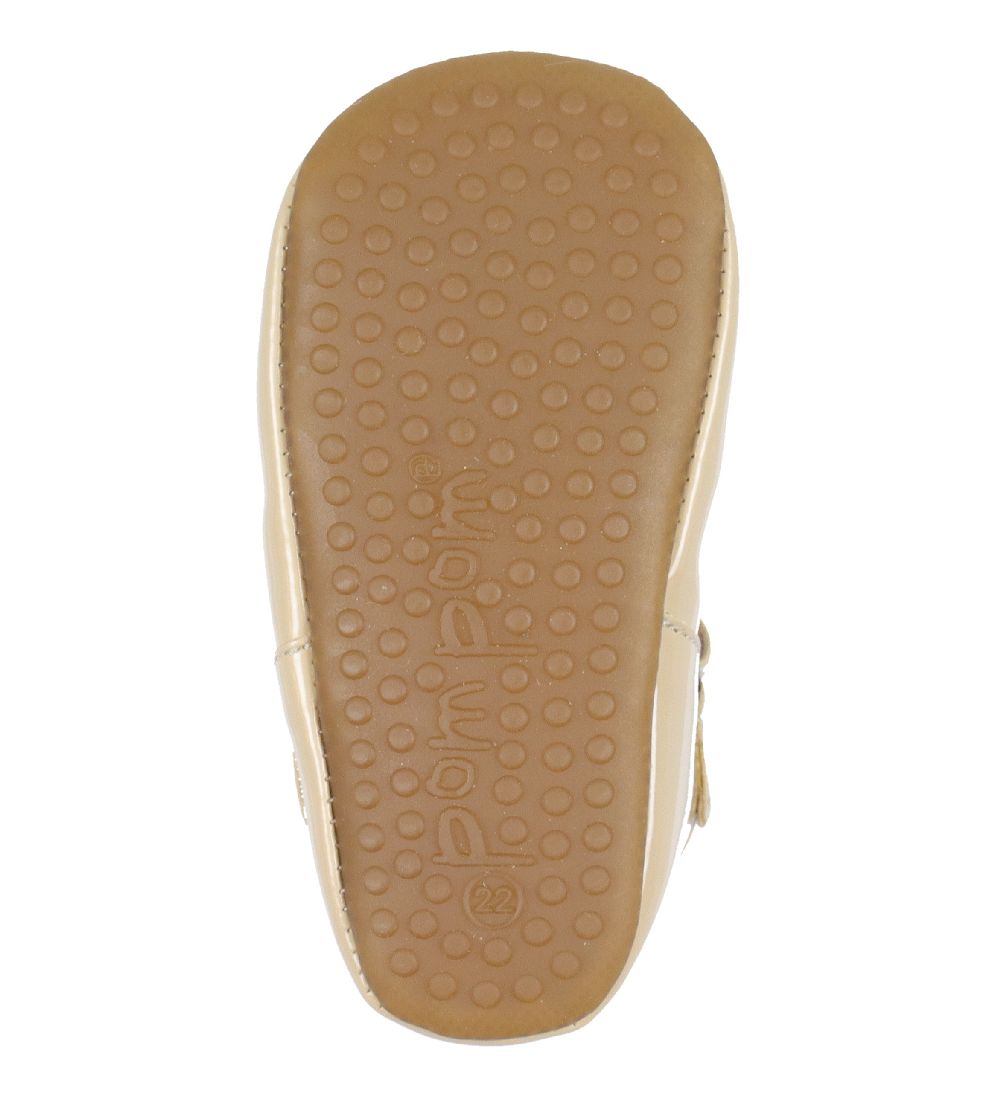 Pom Pom Ballerina Slippers - T-bar - Sand Patent