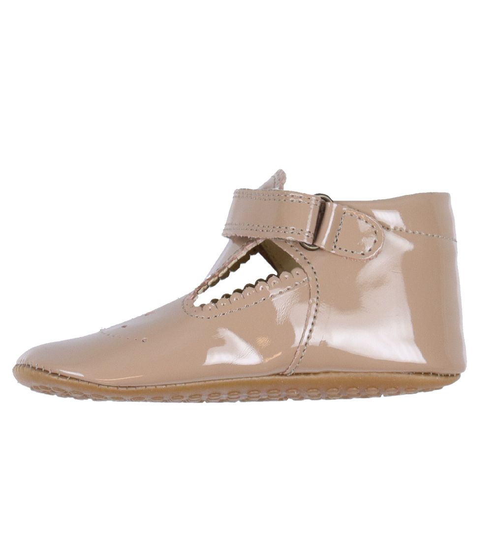 Pom Pom Ballerina Slippers - T-Bar - Latte Patent