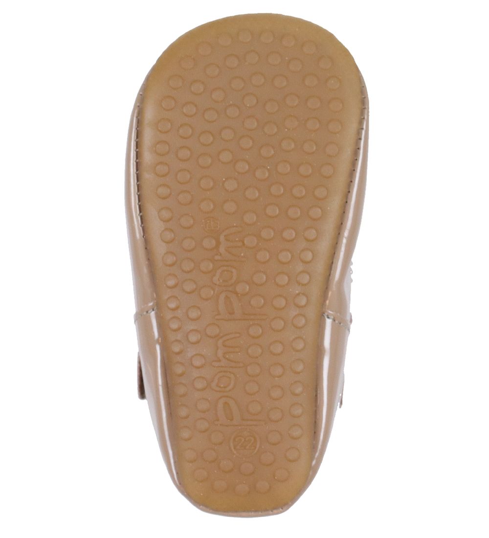 Pom Pom Ballerina Slippers - T-Bar - Latte Patent