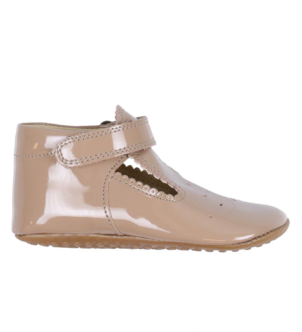 Pom Pom Ballerina Slippers - T-Bar - Latte Patent