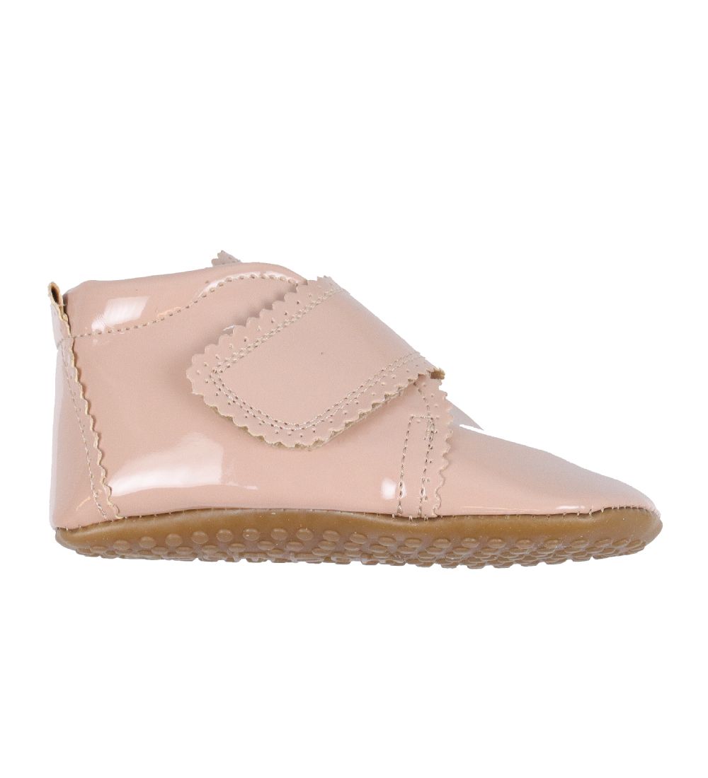 Pom Pom Slippers - Velcro Scallops - Dusty Rose Patent
