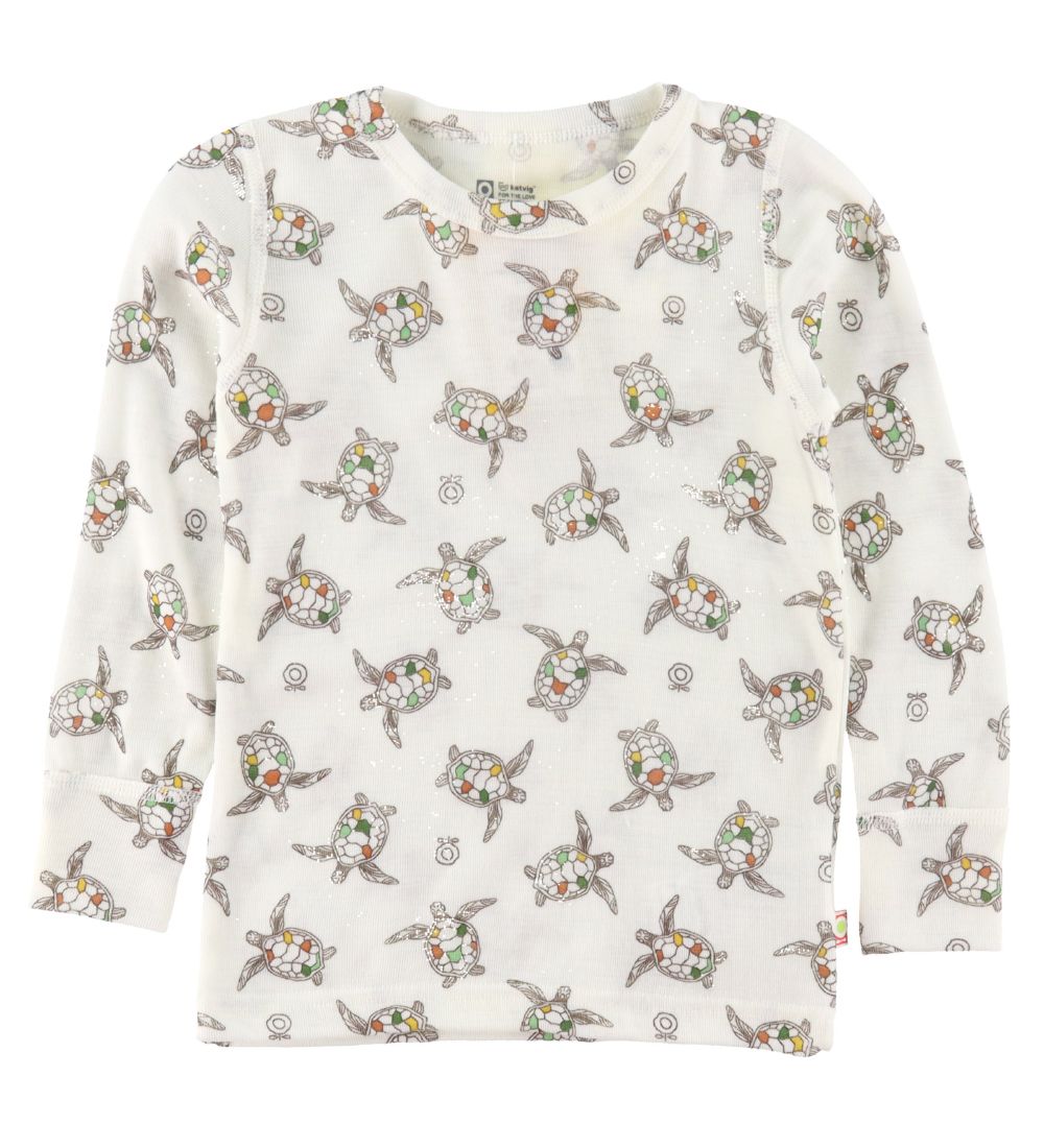 Katvig Blouse - Wool - White w. Turtles