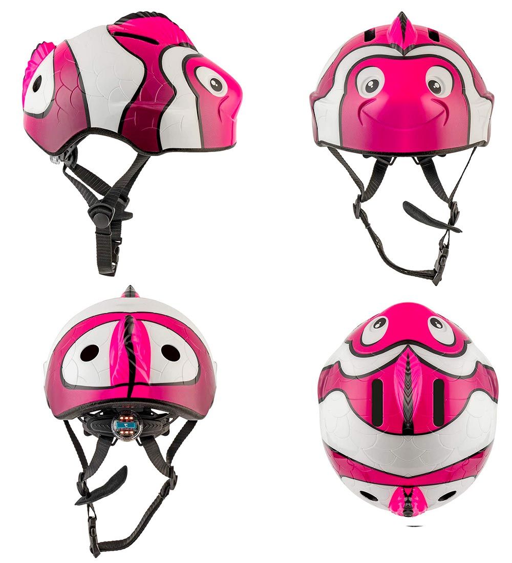 Crazy Safety Bicycle Helmet w. Light - Fish - Pink