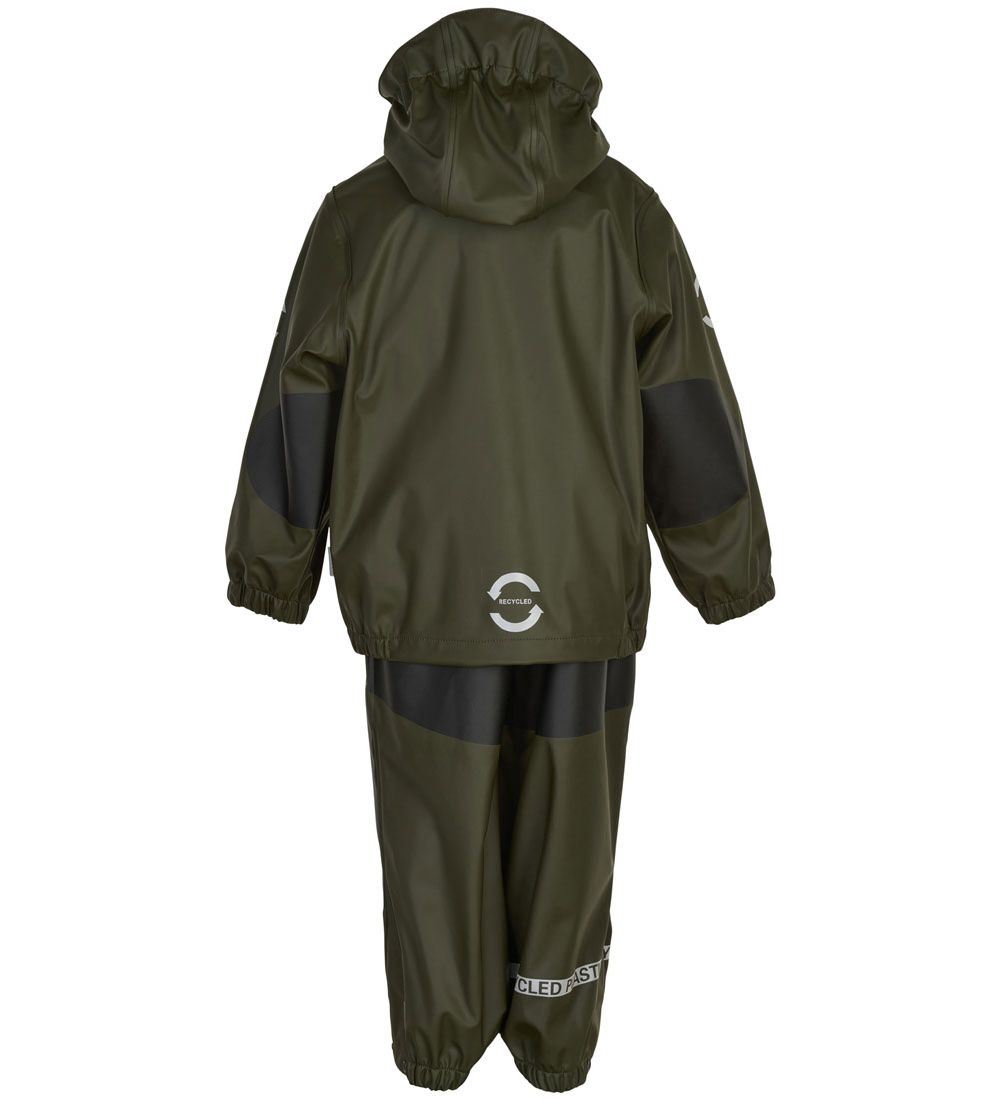 Mikk-Line Rainwear w. Suspenders - PU - Recycled - Forest Night