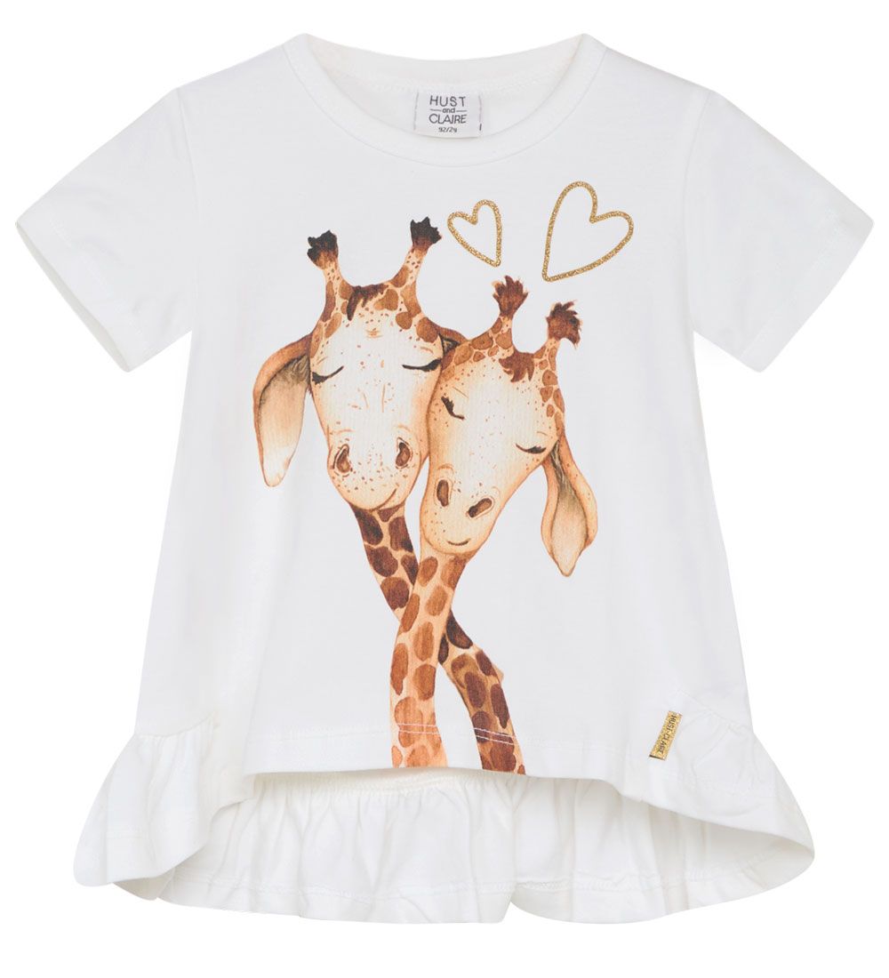Hust and Claire T-shirt - Adanna - White w. Giraffes