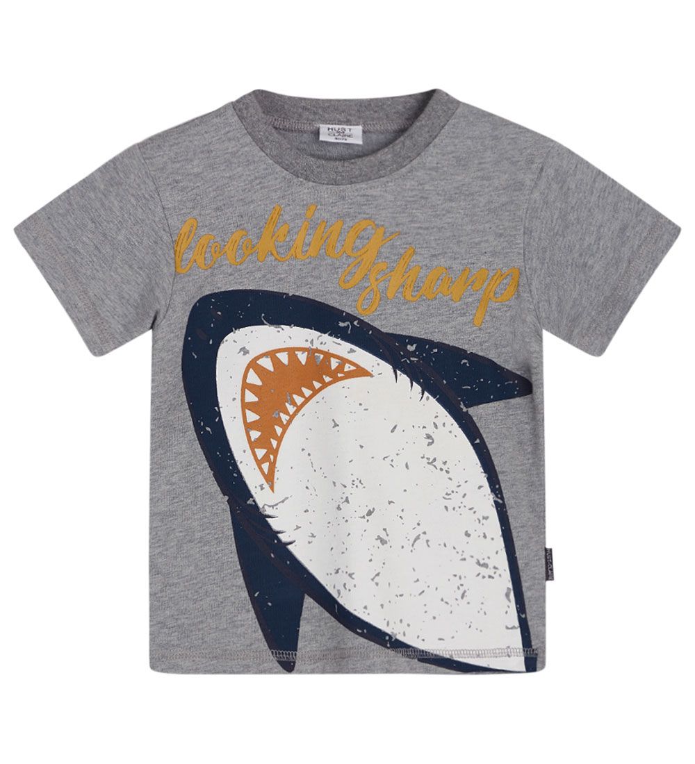 Hust and Claire T-Shirt - Arthur - Pearl Grey Melange m. Haifisc