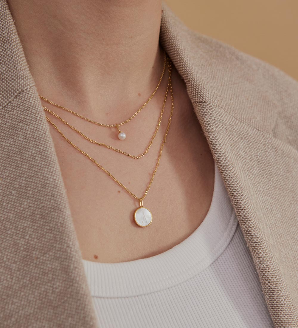 Design Letters Necklace - Square Link - 60 cm - 18K Gold Plated