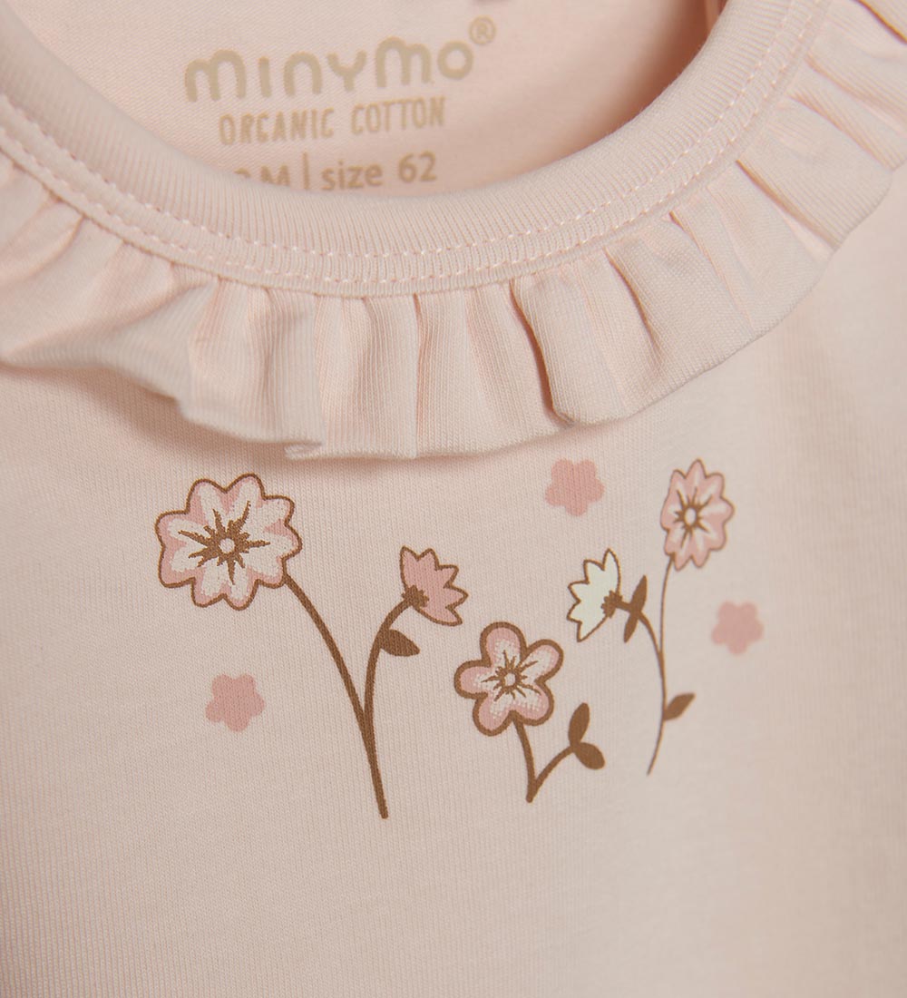 Minymo Bodysuit l/s - Soft Pink w. Flowers