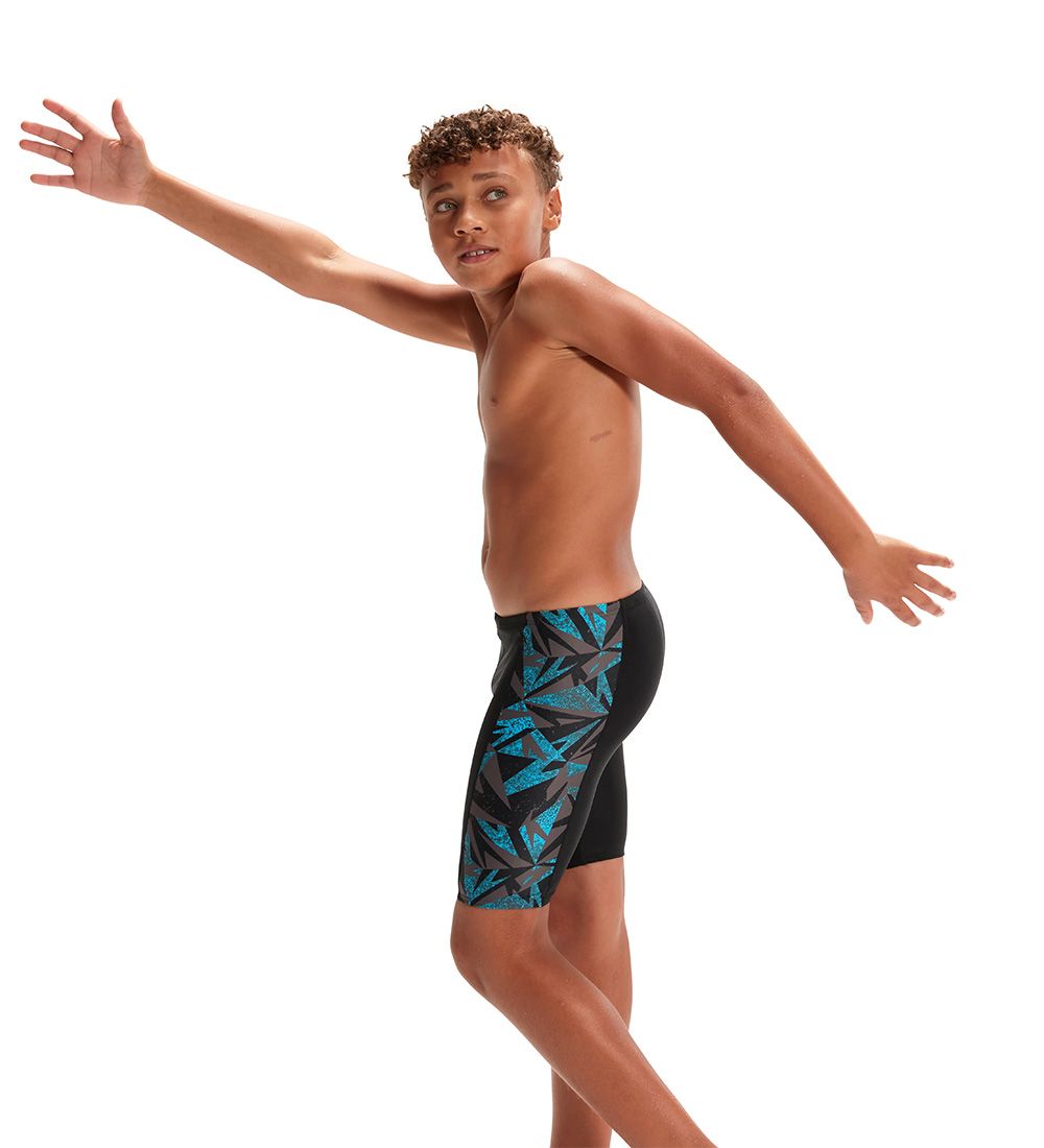 Speedo Swim Trunks - Boys Hyper Boom Panel Jammer - Black/Blue