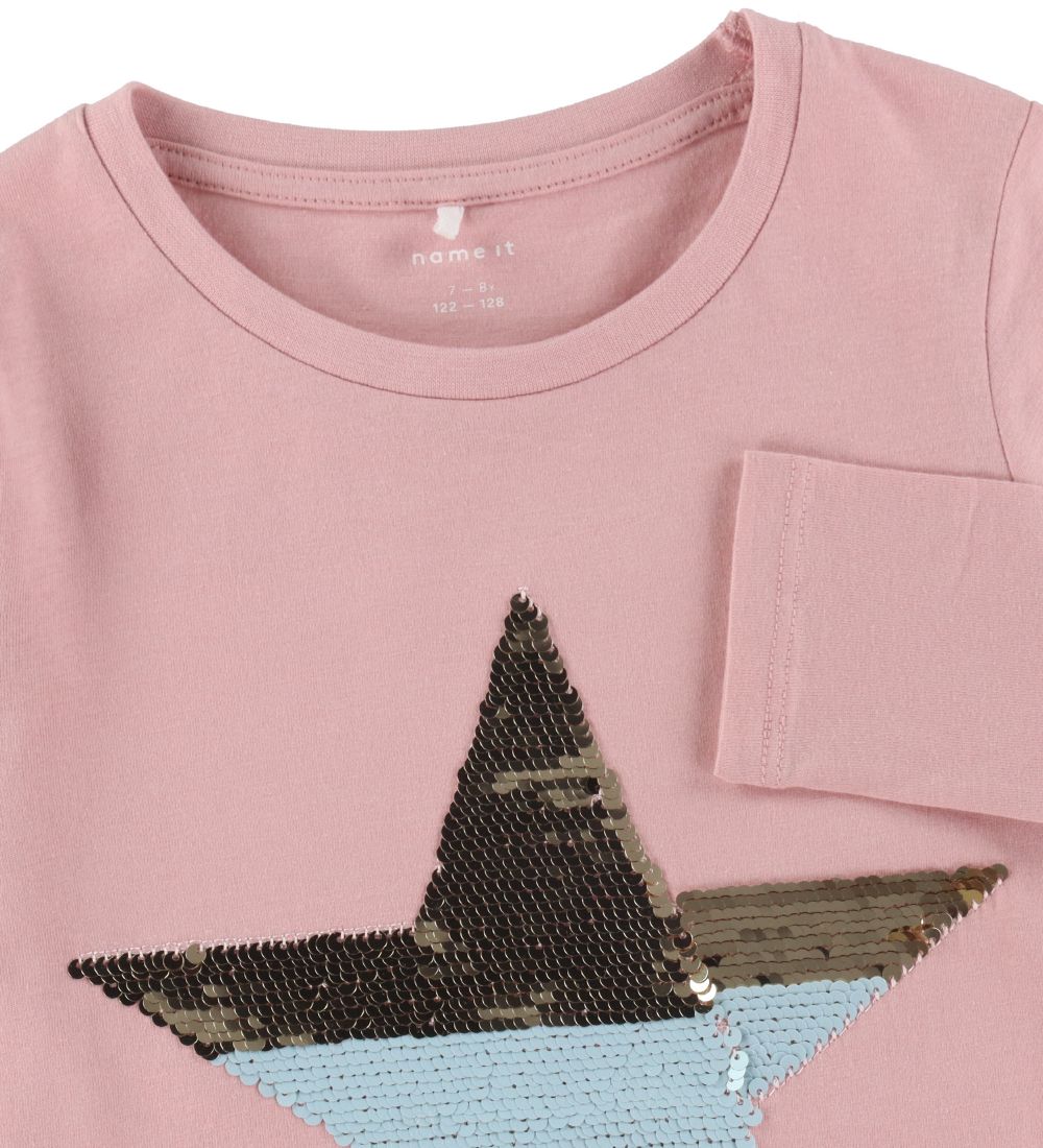 Name It Blouse - NkfTania - Pink Nectar/Light Blue w. Sequins