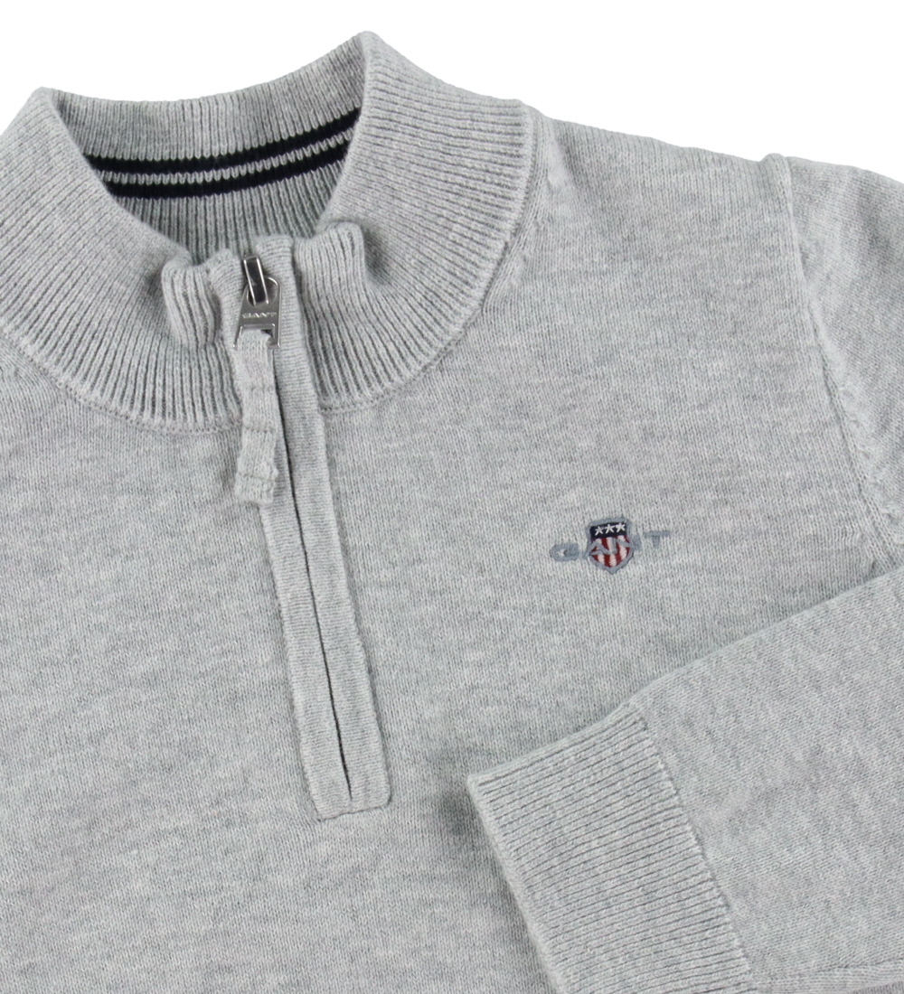 GANT Blouse - Shield - Knitted - Half Zip - Grey Melange
