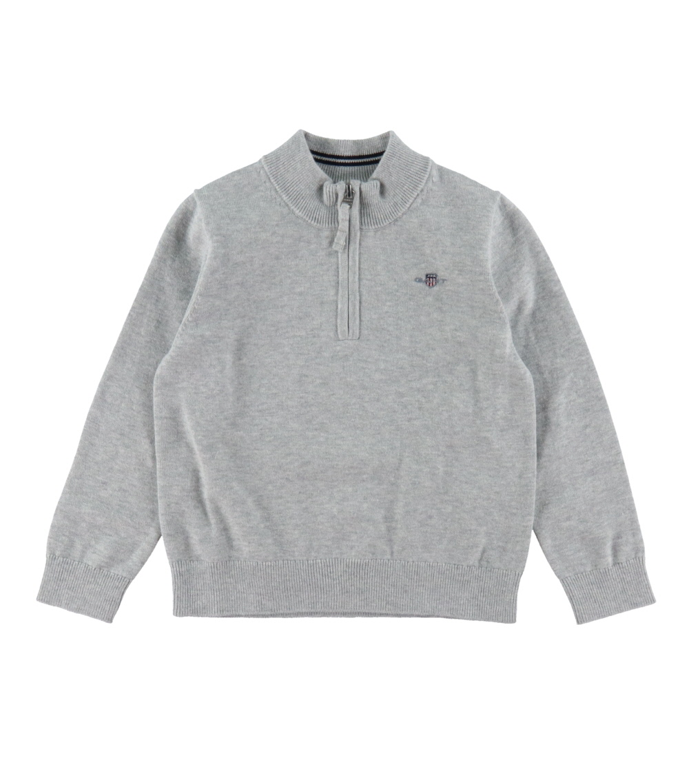 GANT Blouse - Shield - Knitted - Half Zip - Grey Melange