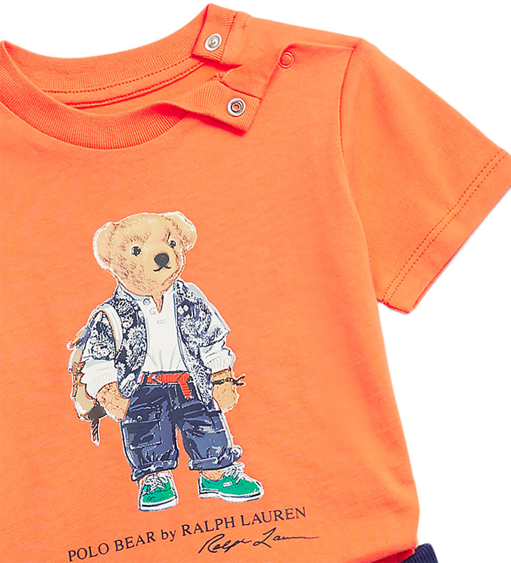 Polo Ralph Lauren T-shirt/Sweat Shorts - Orange/Navy w. Soft Toy