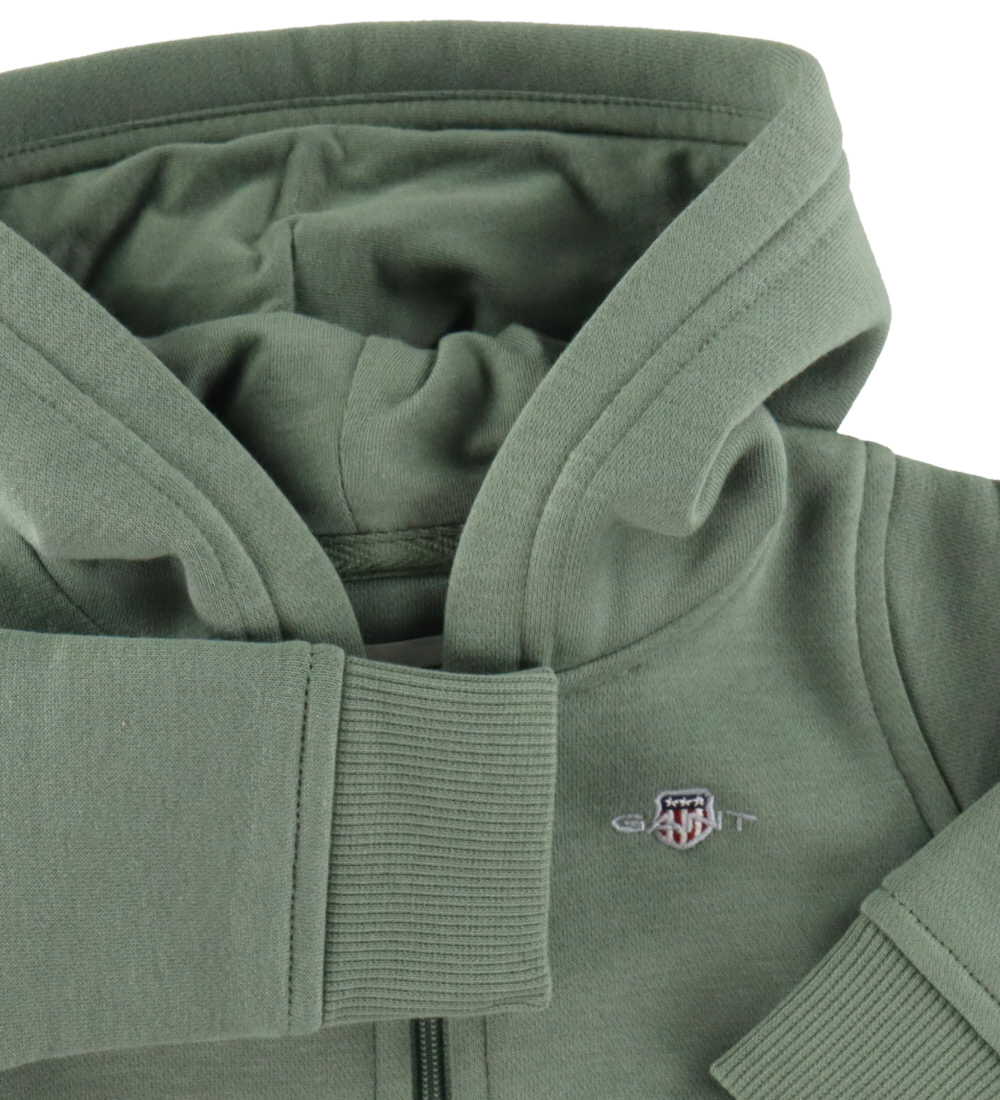 GANT Cardigan w. Hood - Shield Zip Hoodie - Muted Green