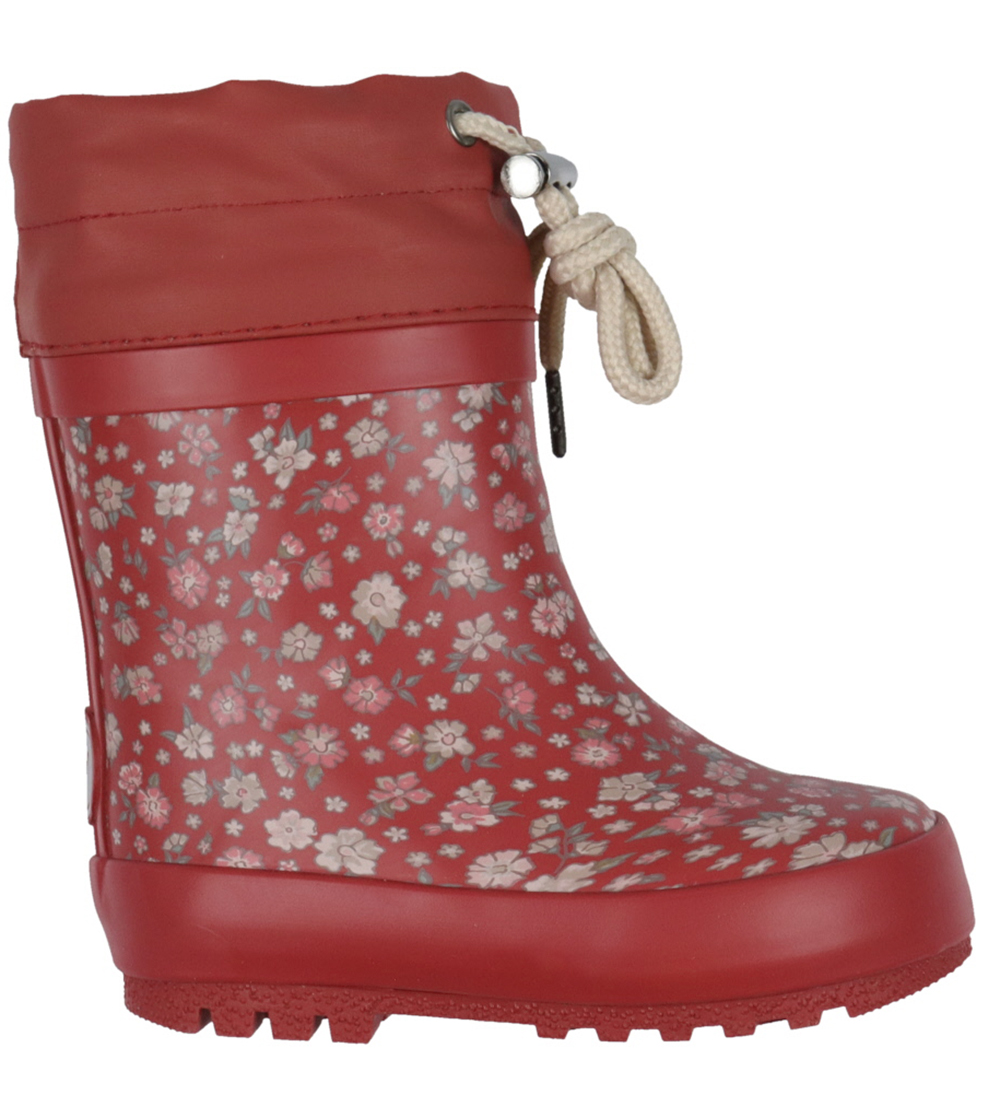 Wheat Rubber Boots w. Lining - Print - Red Flower