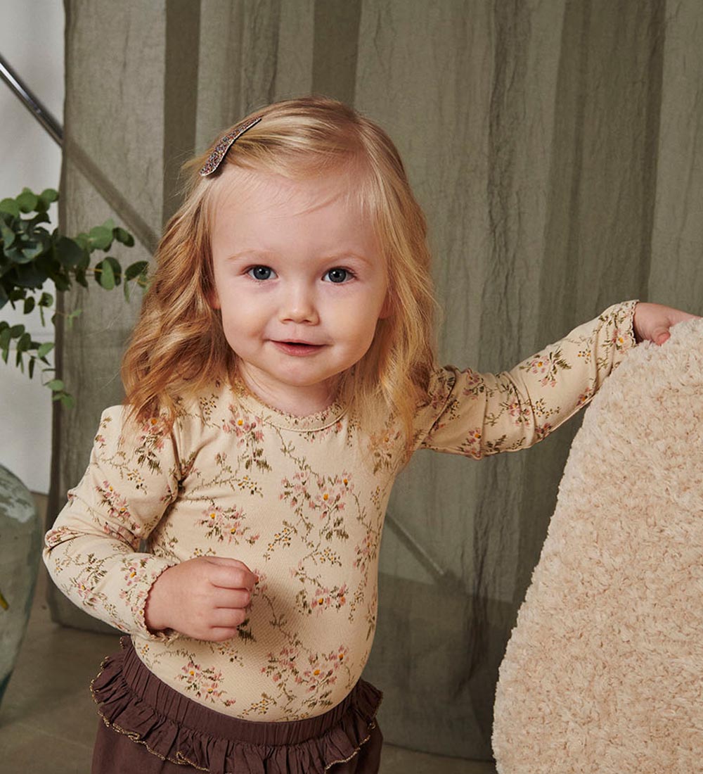 Petit by Sofie Schnoor Romper L/æ - Zand m. Bloemen