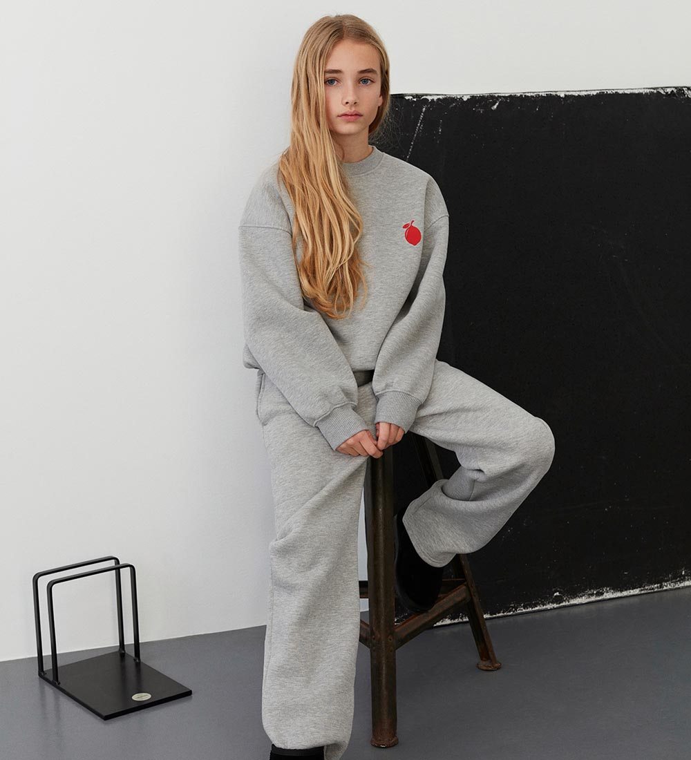 Sofie Schnoor Girls Sweatpants - Grey Melange w. Red