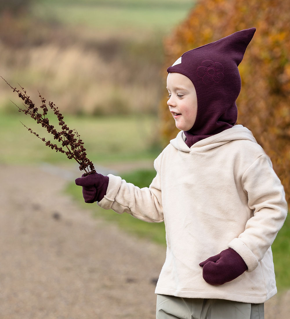 Racing Kids Mittens - Wool/Polyester - Red Grape