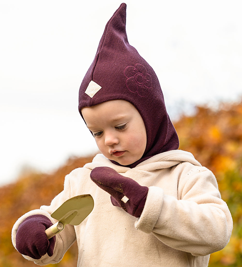 Racing Kids Mittens - Wool/Polyester - Red Grape