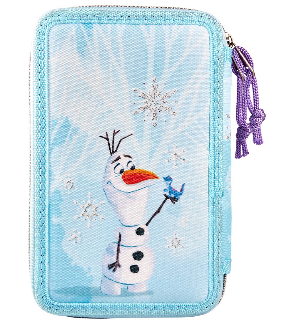 Frozen Pencil Case w. Contents - Twozip - Blue w. Print/Glitter