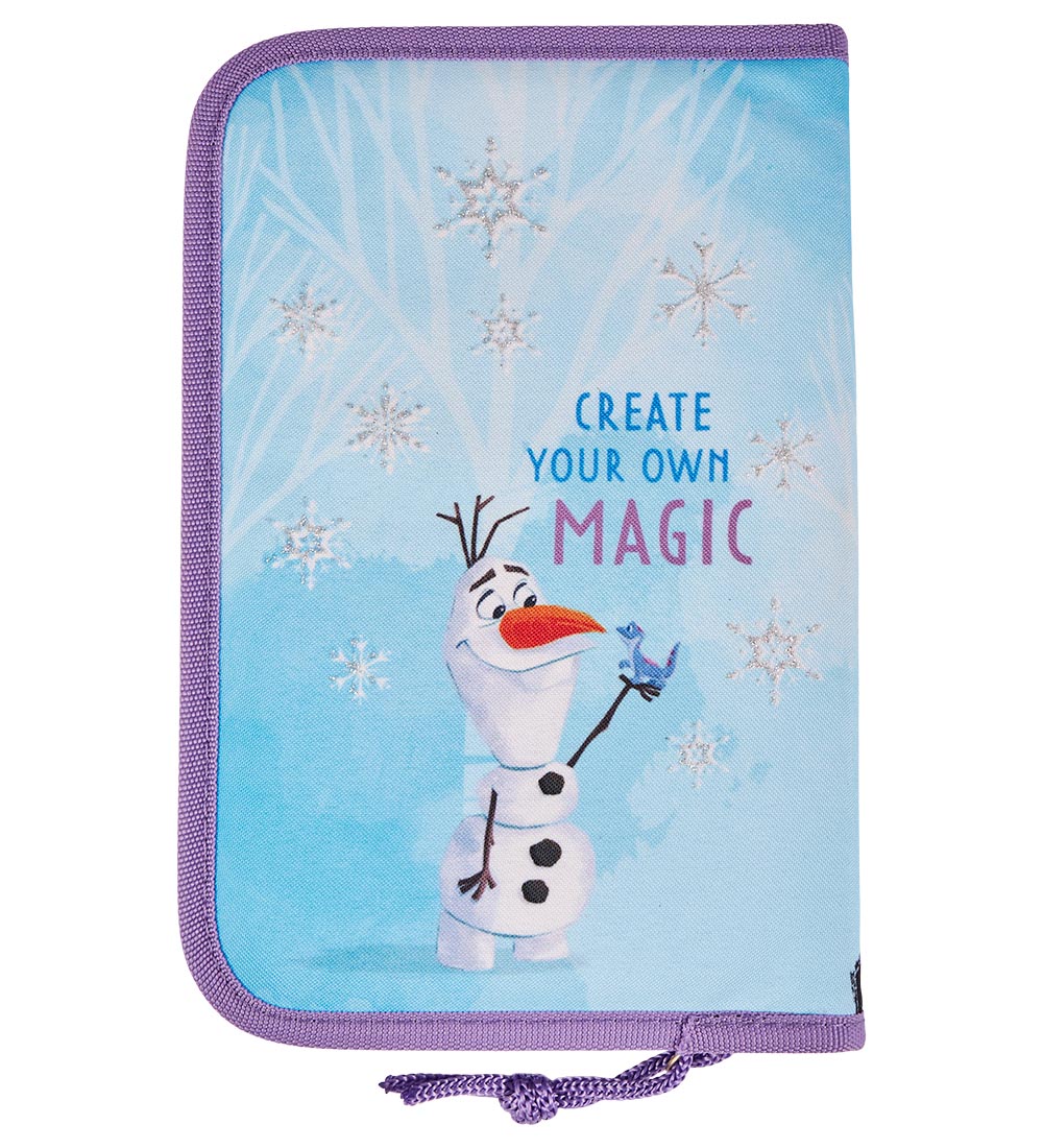 Frozen Pencil Case w. Contents - Onezip - Blue w. Print/Glitter