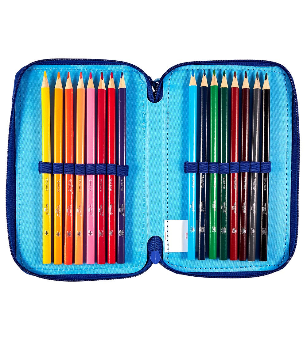 Spider-Man Pencil Case w. Contents - Twozip - Blue