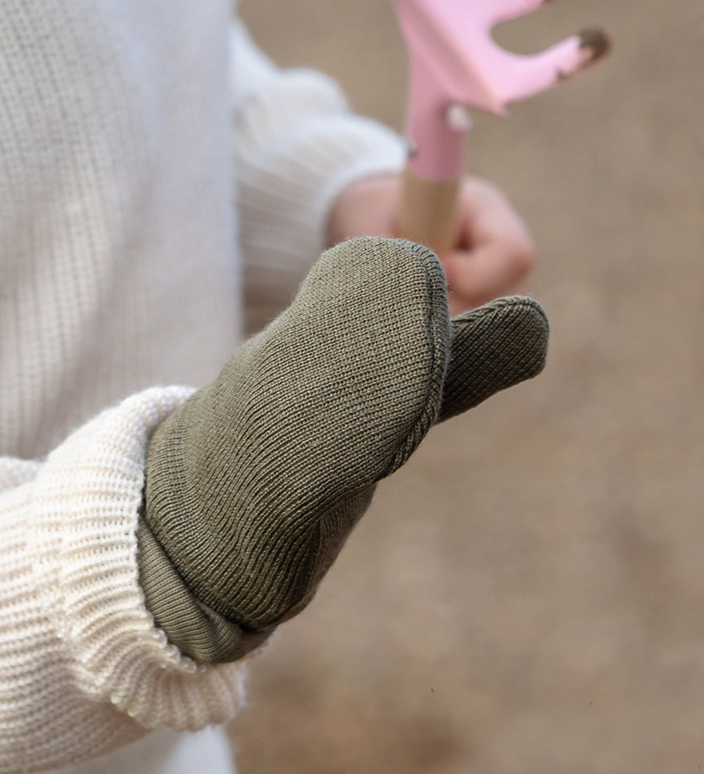 Racing Kids Mittens - Wool/Cotton - Dark Seagrass