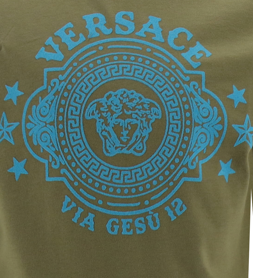 Versace Blouse - Dark green/Light Blue w. Logo